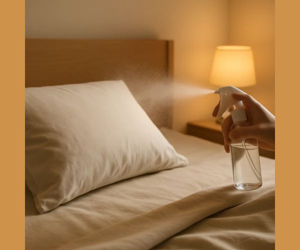 Pulvérisation d’une brume d’oreiller à 25 cm sur la taie