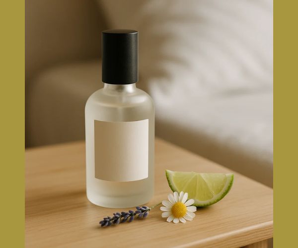 Étiquette d’une brume d’oreiller : ingrédients, allergènes, base alcool/aqueuse