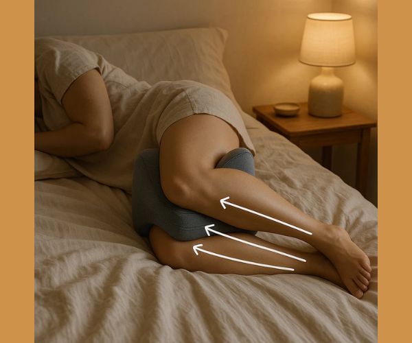 Position correcte du coussin entre les genoux en posture latérale